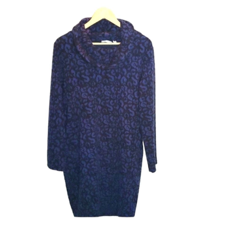 Vasna Blue Animal Print Tunic Dress Long Sleeve Cowl Neck Size Medium
